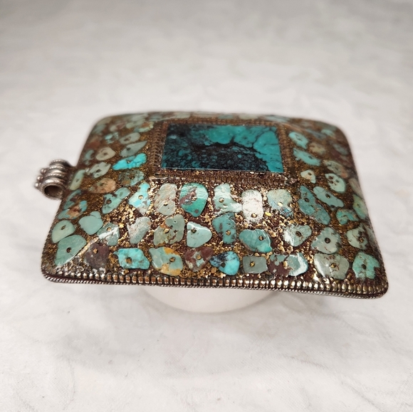 Silver & Gold Mosaic Turquoise Necklace - Picture 7 of 15